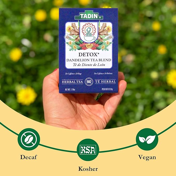 Tadin Detox Tea with Dandelion Root Herbal Tea Caffeine Free Best Enjoyed Hot 24 Tea Bags Per Box Pack of 1