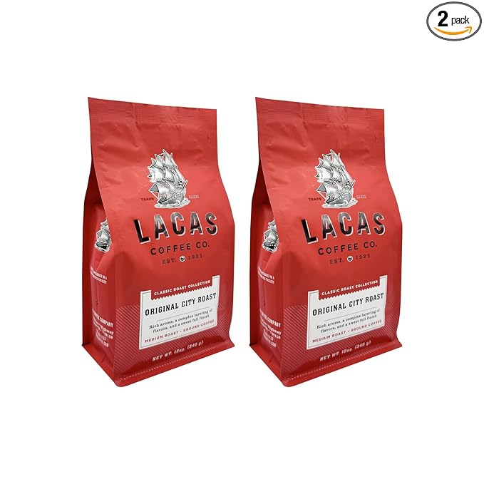 Lacas Coffee Company Medium Fine Ground Coffee 12oz Bag (2 bags Original City Roast)
