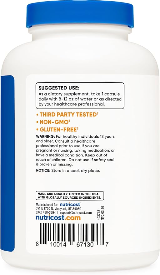 Nutricost Glutathione Capsules 500mg 240 Capsules - Gluten Free GMO Free