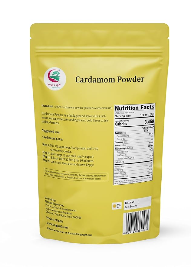 Ground Cardamom Powder 1 LB (16 oz) – Aromatic &amp Premium Quality | Perfect for Baking Coffee Tea &amp Curries | aka Elaichi Cardamon | By Yogi’s Gift®