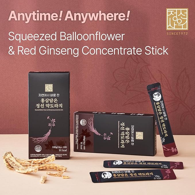 Korean Bellflower Root &amp Red Ginseng Concentrated Liquid Extract Sticks (Doraji) 10g x 30 Sticks (300g)
