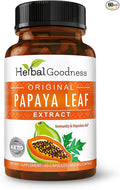 Herbal Goodness Papaya Leaf Extract Digestive Enzymes - 10X Strength 60/600mg Veg Capsules- Blood Platelet Bone Marrow &amp Spleen Support Immune Gut &amp Super Digestive Health - Made in USA