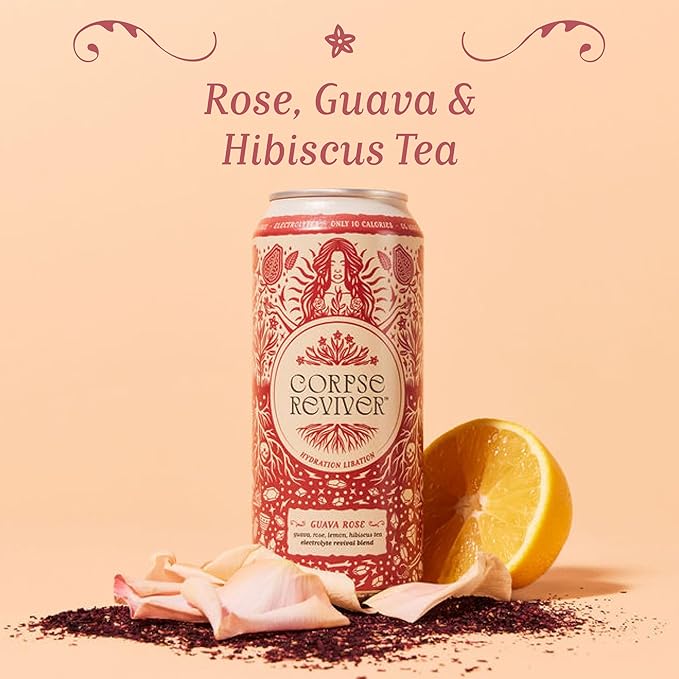 Corpse Reviver: Organic Electrolyte Hydration Drink | 175mg Magnesium 325mg Potassium 75mg L-Theanine 20mg Zinc 20mg Sodium Functional Beverage (Non-Alcoholic Sparkling Water) Guava Rose 12-Pack