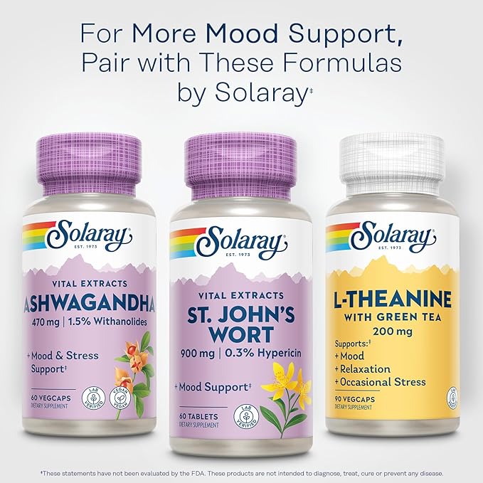SOLARAY St. Johns Wort Aerial Extract One Daily 900mg Standardized w/ 0.3% Hypericin for Mood Stability &amp Brain Health Support Non-GMO |60 Servings | 60 Tablets