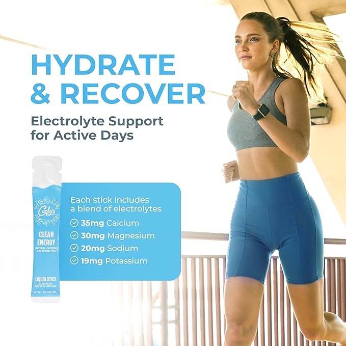 Curly's Clean Energy Caffeine &amp Electrolyte Sticks - Energize Your Favorite Drink - Keto Paleo &amp Whole 30 Friendly - All Natural - No Sugar No Calories Non-GMO - 30 Flavorless Liquid Stick