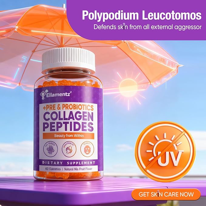 Collagen Gummies for Women Sugar-Free - Hydrolyzed Marine Collagen Peptides with Prebiotics &amp ProbioticsNiacinamideHyaluronic Acid Vitamin C Supplement for Hair Nails Gut Health 120 Count