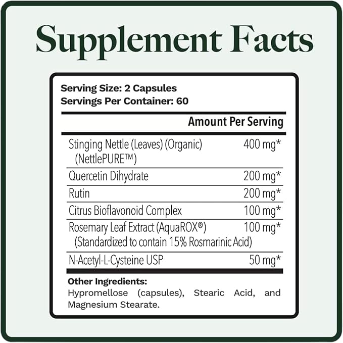 Utzy Naturals Allurtica | Herbal Supplement with Quercetin and Stinging Nettle | Seasonal Support for Adults &amp Kids | Non Drowsy | 120 Capsules