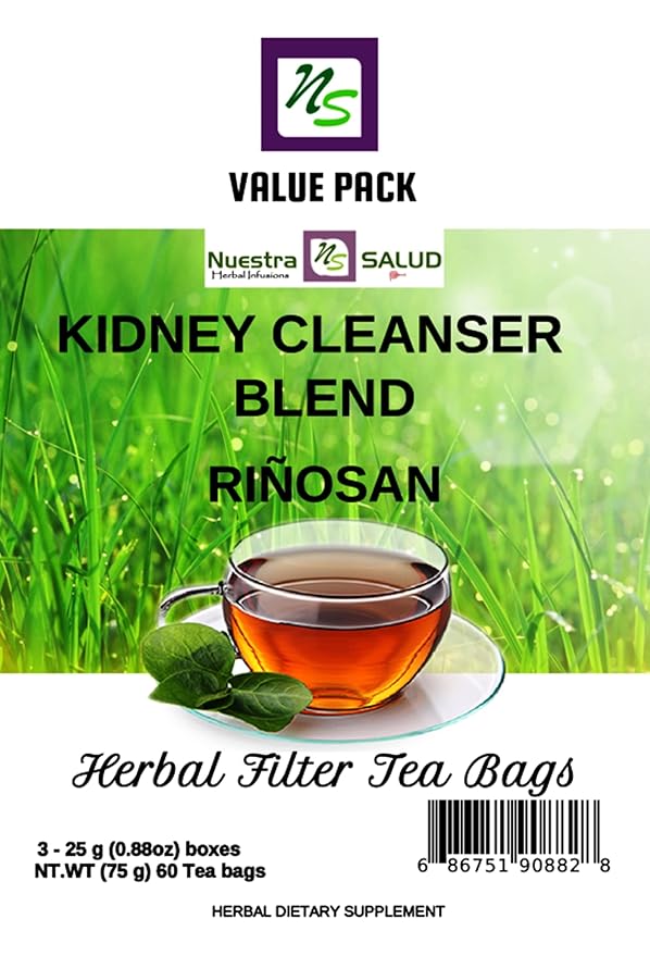 Kidney Cleanser Tea Herbal Blend Riñosan Te Kidney Stones - Value Pack 60 tea bags 100% Natural Caffeine Free