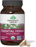 ORGANIC INDIA Essential Female Herbal Supplement - Hormonal Balance Women's Formula Reproductive Health Adaptogen Ayurvedic USDA Certified Organic Non-GMO - 90 Capsules
