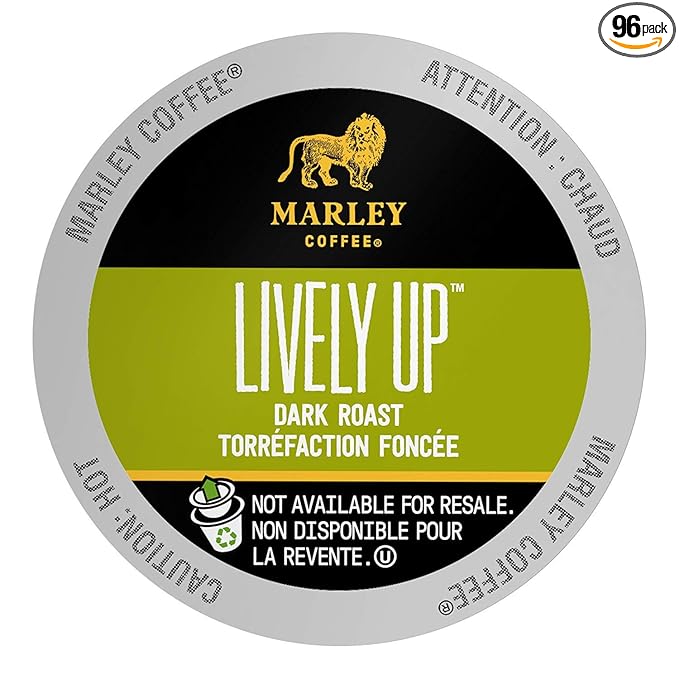 Marley Coffee Lively Up! Single Serve RealCup Organic Espresso Roast for Keurig K-Cup Brewers 96 Count