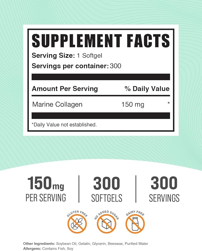 BulkSupplements.com Collagen Softgels - Collagen Peptides Capsules - Collagen Pills for Women - Collagen Peptides Pills - Marine Collagen - Collagen Supplements (300 Count - 300 Servings)