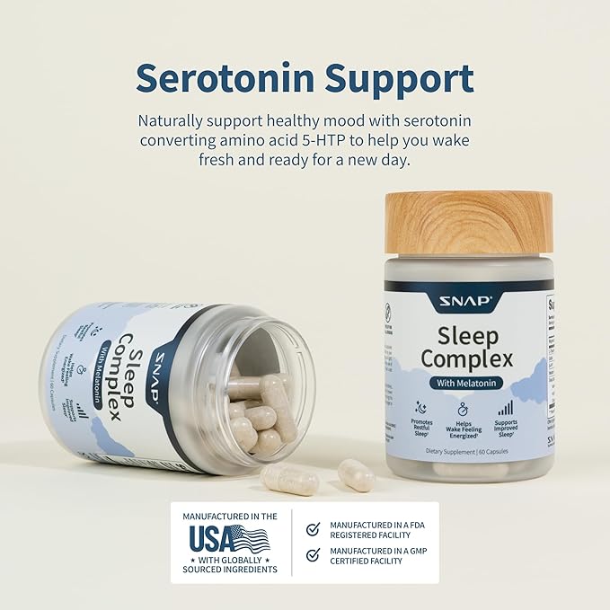 Snap Supplements Natural Sleep Aid with Melatonin &amp Valerian Root – Supports Relaxation Restful Deep Sleep &amp Nighttime Recovery – 60 Capsules