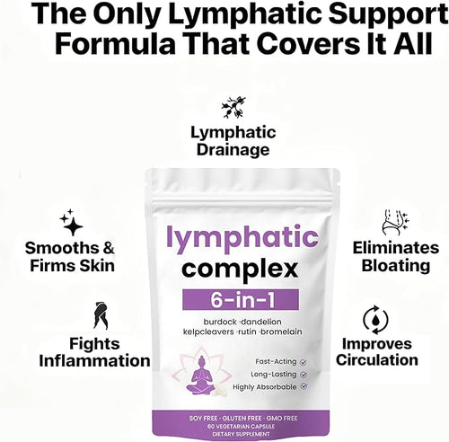 6-in-1 Lymphatic ComplexLymphatic Drainage Supplements|Herbal Blend with Dandelion Burdock Bromelain Cleavers Extract &amp More | VeganNon-GMO (1)