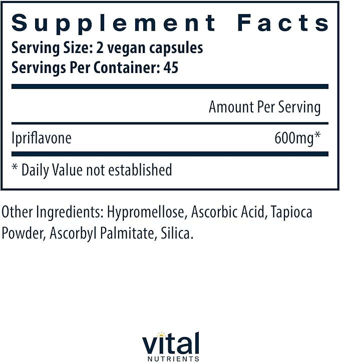 Vital Nutrients Ipriflavone 600mg - Isoflavone Support for Healthy Bones and Calcium Absorption - Gluten Dairy Soy Free - Non-GMO - 90 Capsules