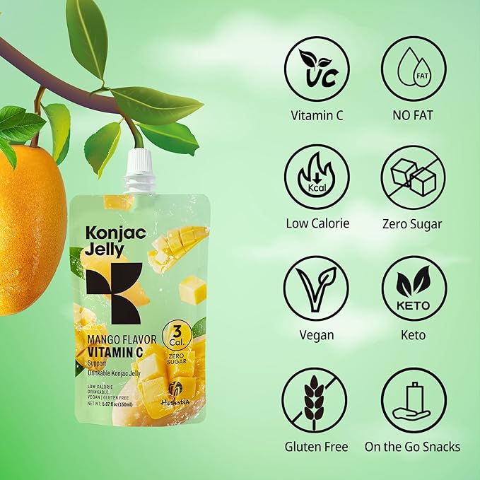 Hethstia Konjac Jelly Collagen Peptides Various Flavors and Konjac Jelly-Mango Flavor Drinkable Snack 10-Pack Squeeze Pouches