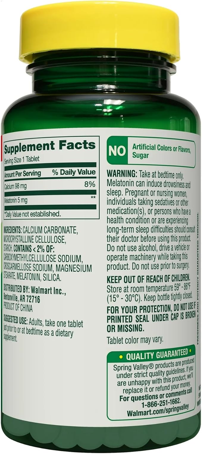 SUREFECT Spring Valley Melatonin Tablets Sleep Support Dietary Supplement Value Size 5 mg 240 Count Organizer.