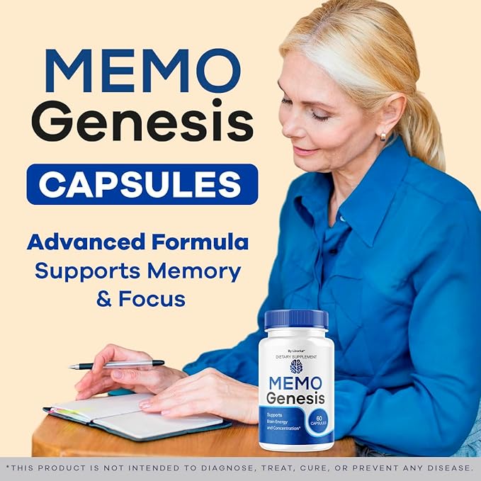(2 Pack) Memo Genesis Capsules - Original MemoGenesis Brain Health Daily Support Pills Natural Advanced Formula Cognitive Health &amp Function to Help Maintain Clarity Focus 120 Capsules for 2 Month