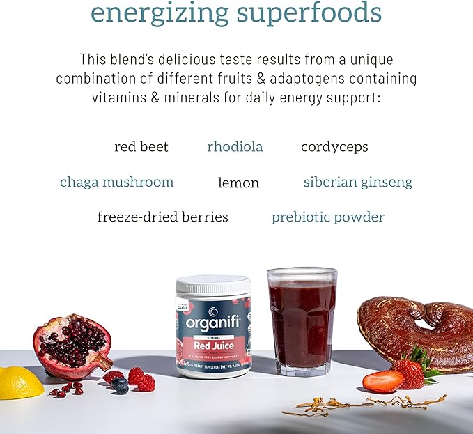 Organifi Red Juice - Energy Powder Reduces Afternoon Crashes and Boosts Digestion and Immune System 30 Servings