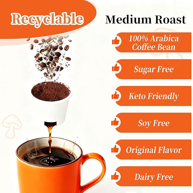 Mushroom Coffee K Cup 18 Count Ground Arabica Coffee Powder 14 Mushrooms Supplement Ashwagandha Elderberry Aloe Vera | Immune Support Gut Health &amp Focus | Single Serve Pods Medium Roast
