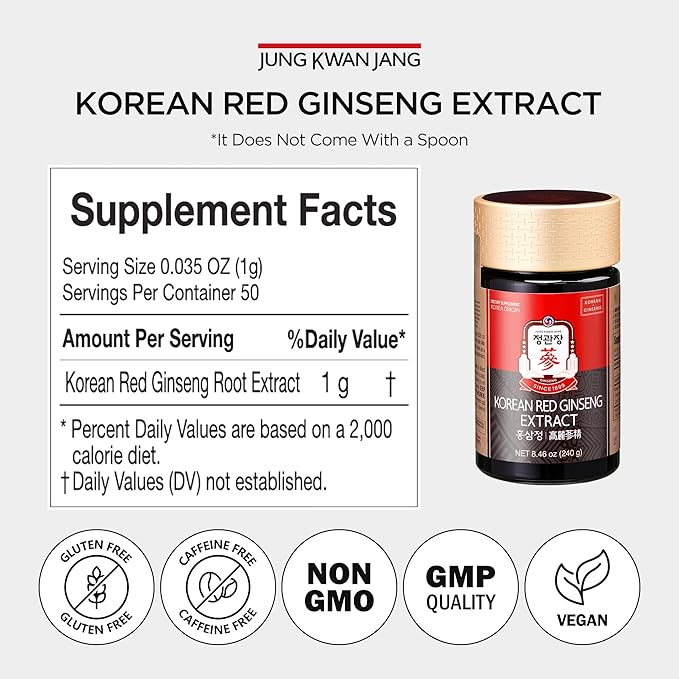 JUNG KWAN JANG Korean Red Panax Ginseng Concentrated Extract 50g - Korean Ginseng Roots Boosts Immune System Energy Stamina Healing/Recovery Focus/Fatigue