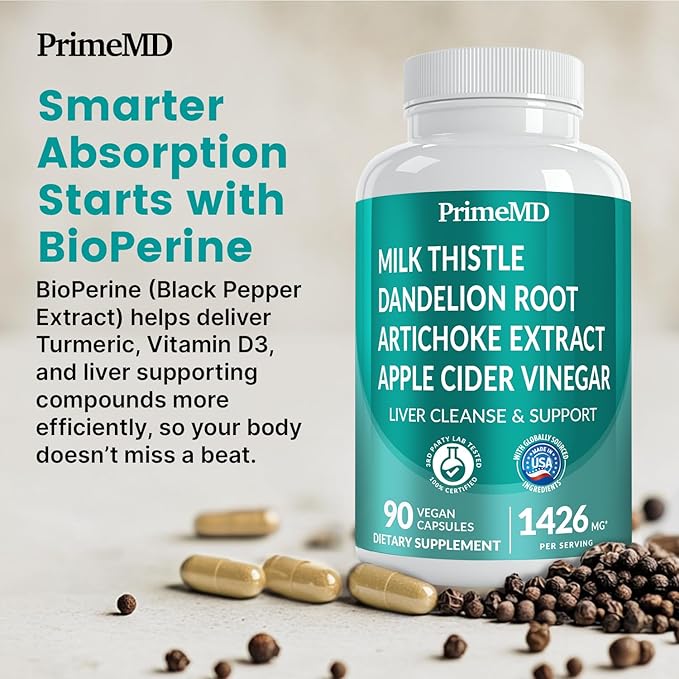 32-in-1 Liver Support with Milk Thistle Supplement – Liver Detox with Silymarin Artichoke Extract &amp Beetroot Powder – Comprehensive Wellness Formula for Liver Cleanse – 1426mg (180 count) (Pack o