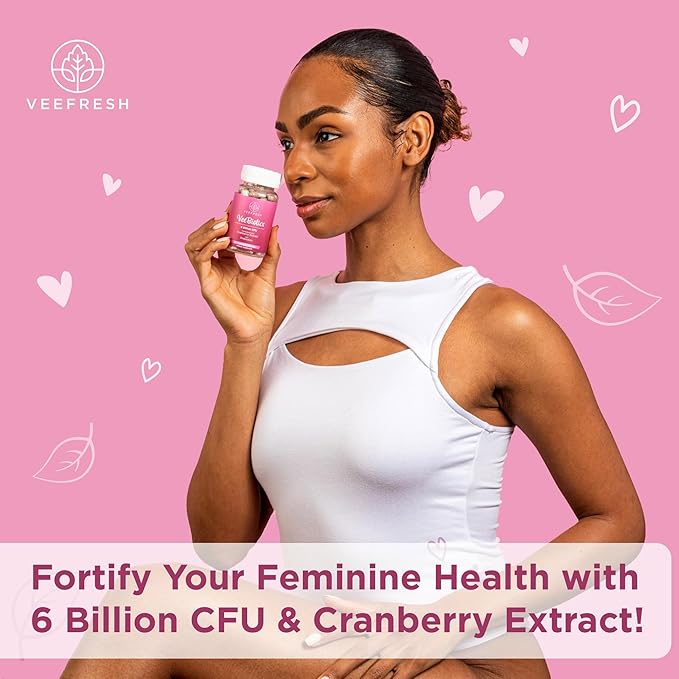 VeeFresh VeeBiotics Cranberry Probiotics for Women - 60 Capsules Women's Probiotics with Prebiotics &amp Cranberry Extract for pH Balance &amp Odor Control Promotes Healthy Vaginal Flora &amp Over
