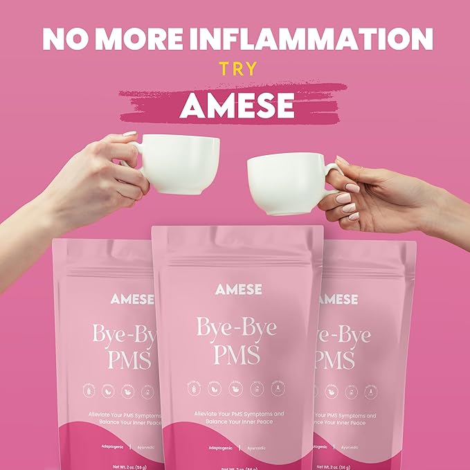 AMESE Bye-Bye PMS – Organic Adaptogenic Herbal Tea for Women with Tulsi Ginger Licorice &amp Peppermint – Ayurvedic Cramp Period Bloating &amp Mood Support – Caffeine-Free Loose Leaf