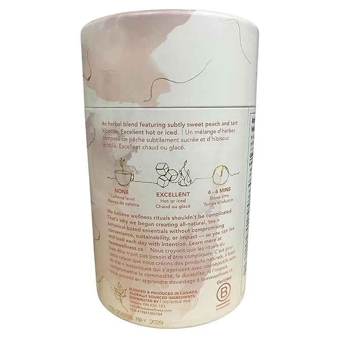 Tease Tea Peach Herbal Tea - Peach Please Caffeine Free Tea Made with Organic Peaches Hibiscus Flowers and Rosehip Hibiscus Tea Blend For Juicy Fresh Hydration And Glowing Skin