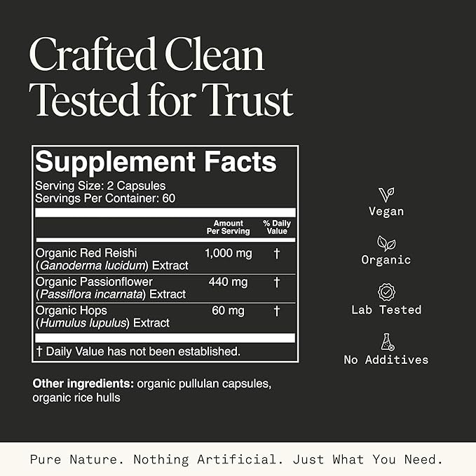 Fantastic Fungi Reishi Mushroom Capsules - Sleep Supplement for Adults with Red Reishi Mushroom Extract Passionflower &amp Hops - Adaptogenic 100% USDA Organic Complex Vegan 120 Caps (2-Month Sup