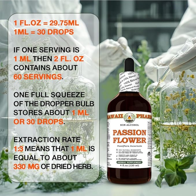 Hawaii Pharm Passion Flower Alcohol-Free Extract Glycerite for Calm and Sleep Support Soothes Digestive Discomfort Promotes Relaxation Encourages Emotional Balance - 2 fl.oz