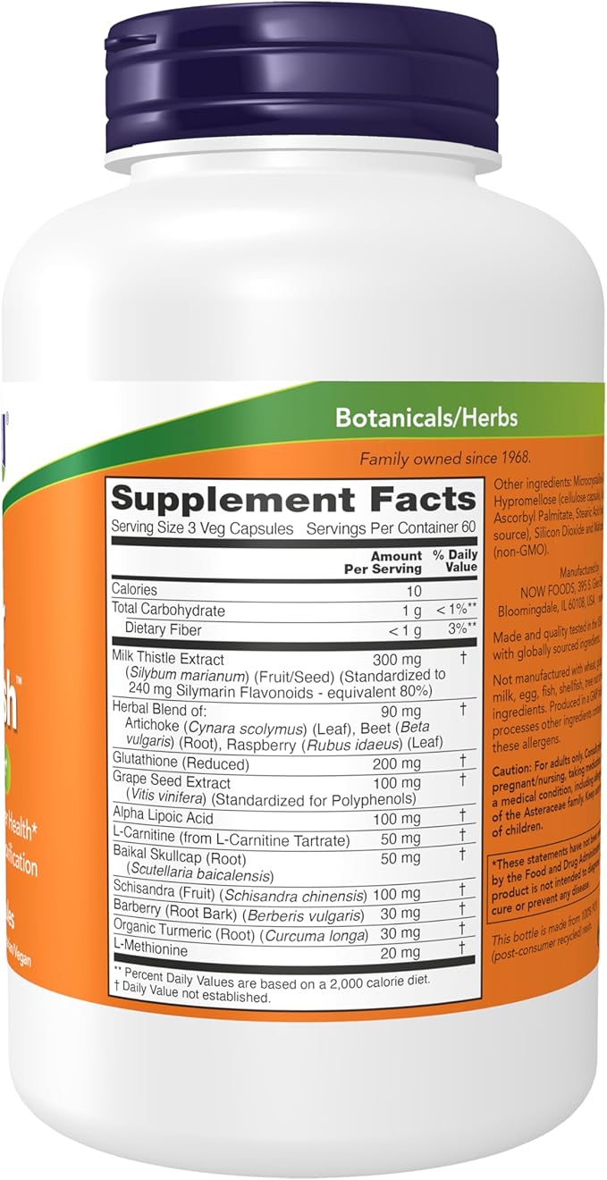 NOW Foods Supplements Liver Refresh™ with Milk Thistle Extract and unique Herb-Enzyme blend 180 Veg Capsules