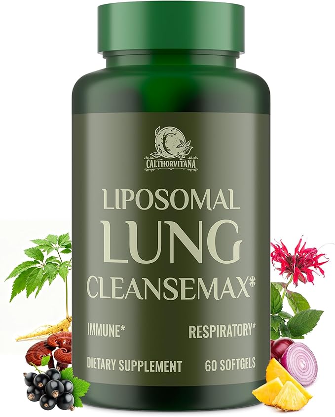 Liposomal Lung Cleansemax Supplement with Mullein Leaf Extract Elderberry Fruit Extract Quercetin + 13 Herbs &amp Vitamins Enhanced Absorption Refreshing Breathing Experience 60 Capsules