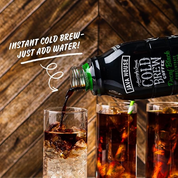 JAVA HOUSE Cold Brew Coffee Decaf Colombian 4:1 Liquid Concentrate 32 Ounce Bottle