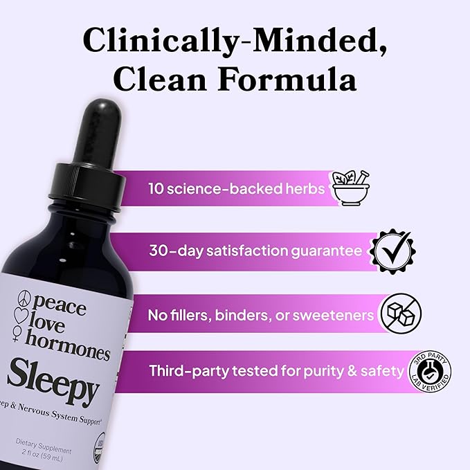 peace. love. hormones. Sleepy Natural Sleep Aid &amp Nervous System Support – Herbal Supplement – Helps Ease Occasional Bloating - Supports Skin Clarity– Non-Drowsy Herbal Formula