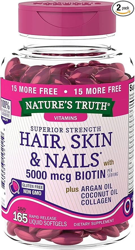 Nature's Truth Superior Strength Hair/Skin/Nails with Argan/Coconut Oil/Collagen (Pack of 2)