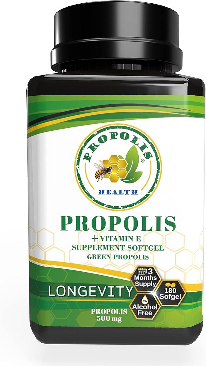 Propolis Health Propolis Capsules 1000mg-Daily with Vitamin E Per dose - Brazilian Green Propolis Extract - Immune Booster 50 Days Supply Propolis (180 Capsules)