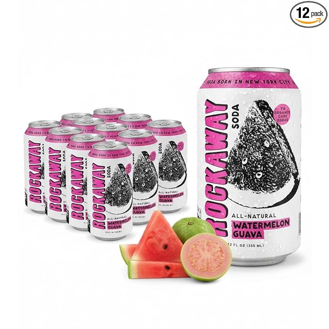 ROCKAWAY Watermelon Guava Soda Drinks - Low calorie drinks made from Real Fruit Juice All Natural - Soda Pop Drinks Gluten Free Vegan GMO Free - 12oz (12 Pack)