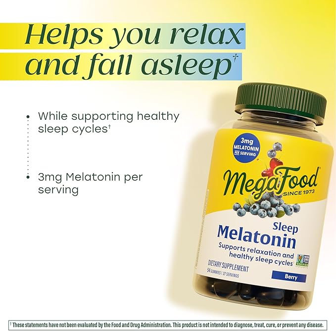 MegaFood Melatonin Gummies - Melatonin 3mg per Serving to Help Relax &amp Fall Asleep – Sleep Gummies for Adults - Berry Flavor Non-GMO Certified Vegan - 54 Count (27 Servings) 3 Pack