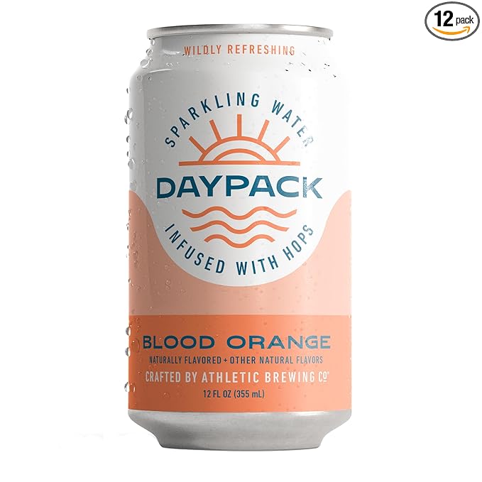 Athletic Brewing Company Daypack Sparkling Water Infused With Hops Gluten Free &amp Vegan Soda Water Zero Calorie Natural Flavors Blood Orange 12 Pack 12 FL Oz Cans