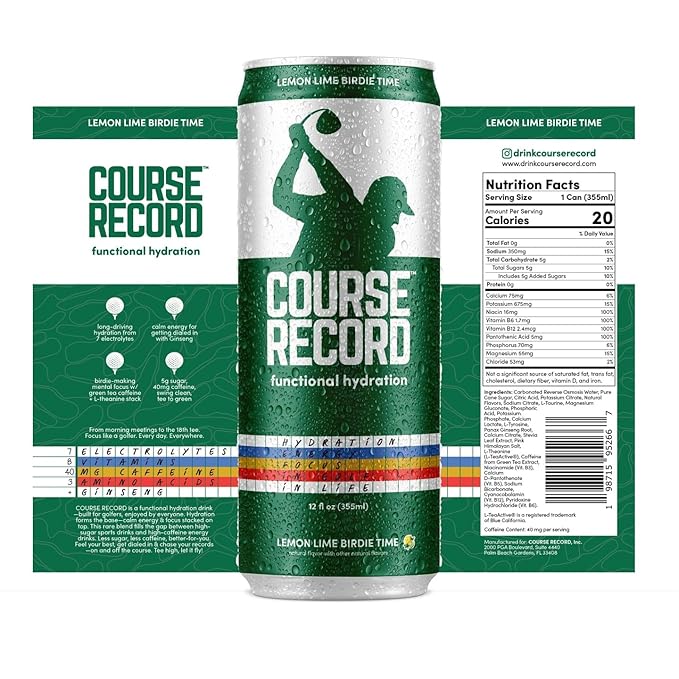 Functional Hydration Drink for Golfers – COURSE RECORD Variety Pack – Electrolytes Calm Energy &amp Focus – Healthy Sports Drink – 12-Pack (12oz Cans) – Low Sugar Low Caffeine