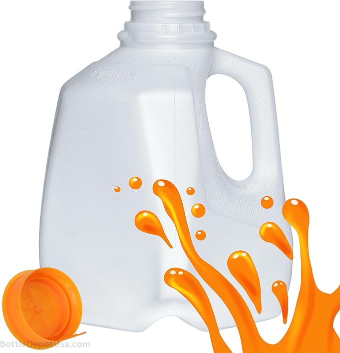 FIJIAN MADE 32 Oz Plastic Jugs (6 PACK) 1-Quart / 32-Ounce Bottles with Orange Snap On Caps – Great for Homemade Juices Milk Smoothies Tea and Other Beverages - Food Grade BPA Free