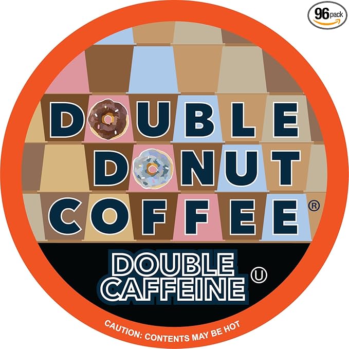 Double Caffeine Fresh Dark Roast Coffee for Keurig K Cup Brewer Machines from Double Donut 96 Capsules