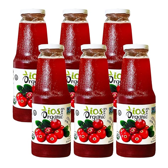 IOS Love Organic Juice - USDA Organic Certified - Cold Pressed No Added Sugar No Water No Artificial Colors No Preservatives No Flavors Added No Gluten - 33.8 Fl Oz (Cranberry Pack of 6)