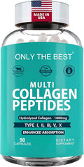 Premium Multi Collagen Peptides Capsules 1800mg - Types I II III V X To Support Skin Hair Nails - Helps Bones Joints Muscles &amp Digestive Health* Hydrolyzed Collagen Supplement 90 Capsules