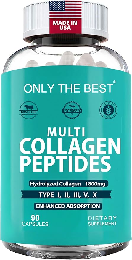 Premium Multi Collagen Peptides Capsules 1800mg - Types I II III V X To Support Skin Hair Nails - Helps Bones Joints Muscles &amp Digestive Health* Hydrolyzed Collagen Supplement 90 Capsules
