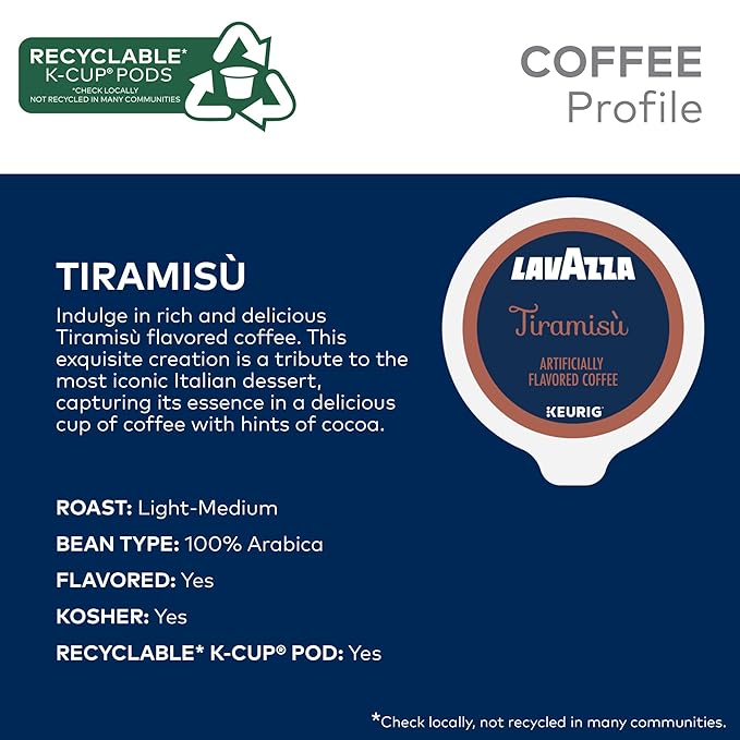 Lavazza Tiramisù Coffee Single Serve Keurig K-Cup Pods Flavored Coffee 60-Count Box (6 Packs of 10)
