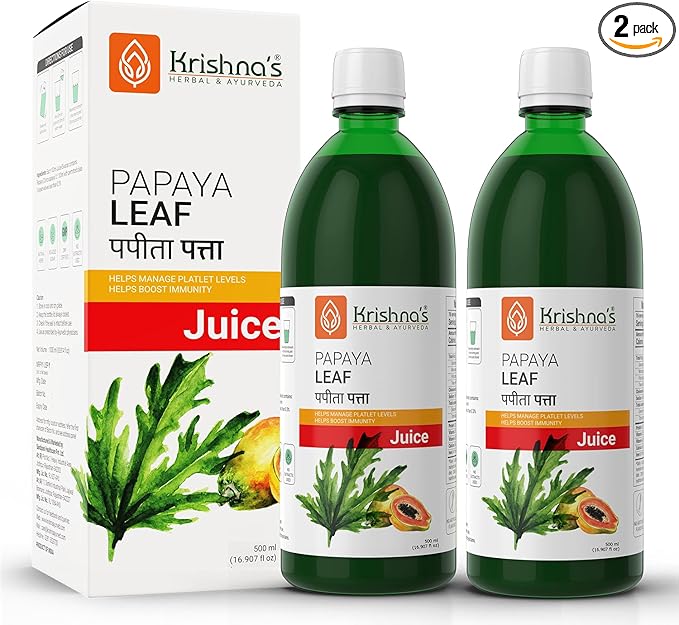 KRISHNA'S HERBAL &amp AYURVEDA Papaya Leaf Juice - Fresh Papaya Leaves Helps to Boost platelets Count 500 ml (Pack of 2)