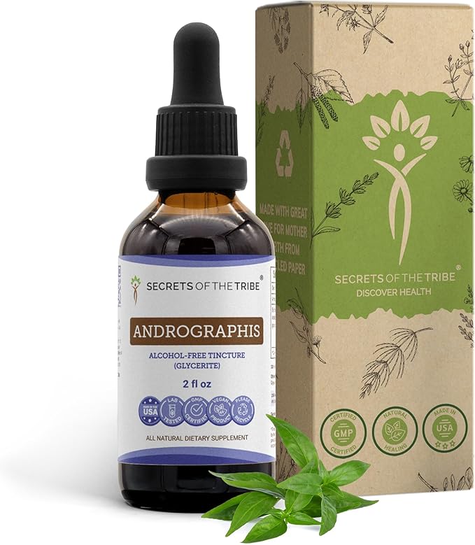 Secrets of the Tribe Andrographis Alcohol-Free Liquid Extract Fah talai jone Chuan Xin Lian Andrographis paniculata Tincture Supplement (2 FL OZ)