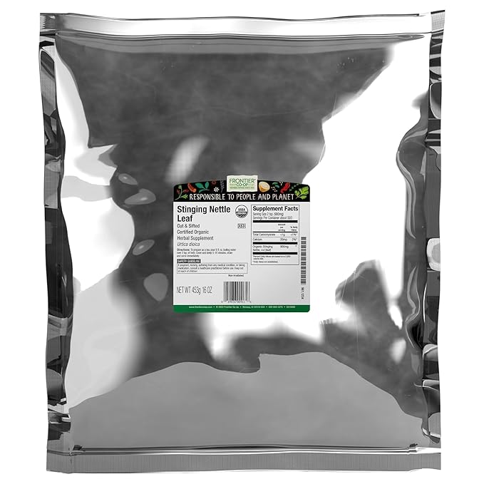 Frontier Co-op Organic Stinging Nettle Leaf Cut and Sifted For Making Nettle Tea Kosher | 16 Ounce (Pack of 1)