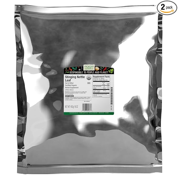 Frontier Co-op Organic Stinging Nettle Leaf Cut and Sifted for Making Nettle Tea Kosher | 16 Ounce (Pack of 2)